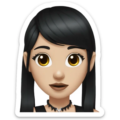 Portrait. Goth deer girl in a black sleeveless dress with a choker. White antlers with deer ears. Long Black hair sticker