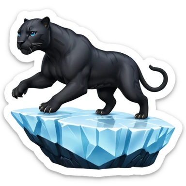 black panther leaping onto an iceberg, emoji style sticker
