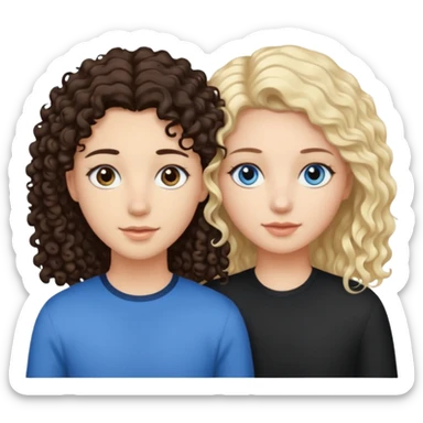 two best friends one brown eyes dark curly hair and the other, blond straight hair, blue eyes sticker