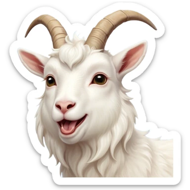Cinematic Cute Yawning White Goat Portrait Emoji, Head tilted slightly with a dramatic, wide-open yawn, showcasing a soft, downy white fur with delicate horns and gently drooping ears, round eyes barely open in drowsy contentment, Simplified yet irresistibly adorable features, highly detailed, glowing with a soft, cozy glow, high shine, relaxed yet expressive, stylized with a touch of whimsy, bright and endearing, soft glowing outline, capturing the essence of a sleepy yet affectionate goat, so drowsy it feels like it could stretch out of the screen and curl up for a nap! sticker