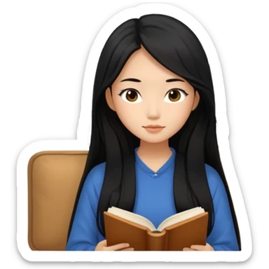 Beautiful Asian girl with long black hair reading book cozy aesthetic sticker