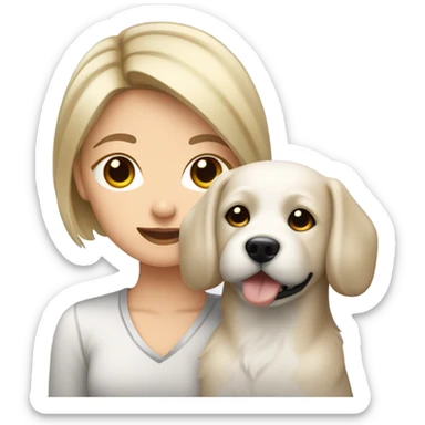 short haired blonde wasian girl holding black eared coton dog sticker