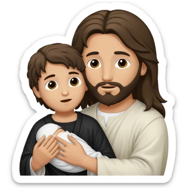 Jesucristo abrazado de un niño con pelo negro sticker