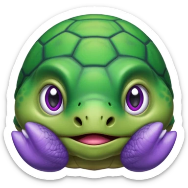 Crying almost sobbing turtle wearing purple sticker