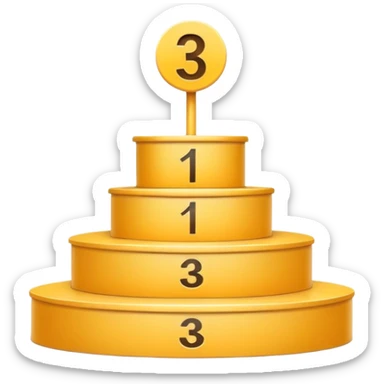 Create an emoji of a podium with three levels. Th with pedestial platforms with the numbers 1, 2, and 3 clearly visible on each base. The style should be clean, modern, and minimalist sticker