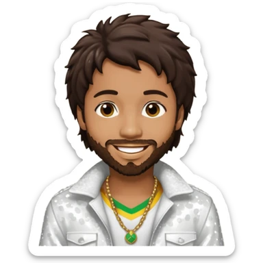 Shaggy, Reggae Rapper with dark brown hair, white sequin outfit sticker