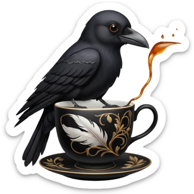 create a crow hoalding tea cup  2d sticker