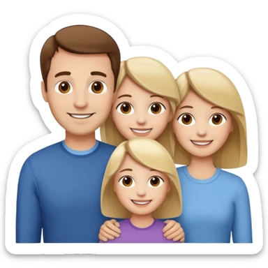 happy pale white  four person family with one brown hair dad, one brown hair mom, one blonde girl, and one brown hair girl sticker