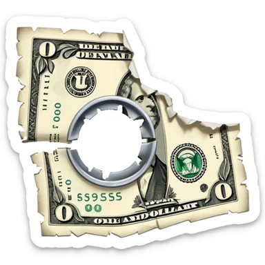 Ripped in half dollar bill sticker
