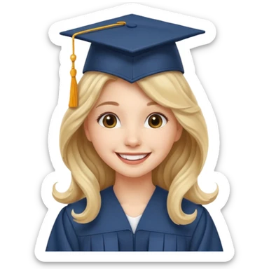 Graduated Students, Cheerful girl, long wavy hair, wearing graduation cap sticker