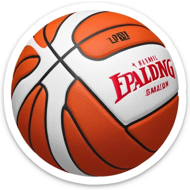 Extremely minimal red basketball with smallest possible NBA and Spalding logos, basic shape, iOS emoji style sticker