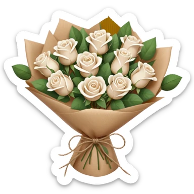white roses bouquet in brown paper sticker