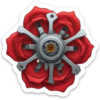 Red Rose in mechanical gear sticker