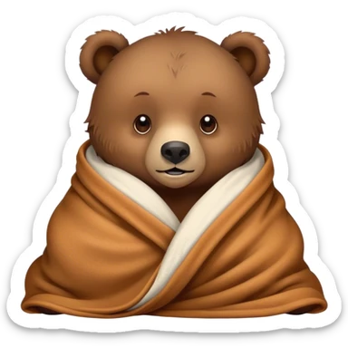Grizzly bear cub cozy in blanket sticker