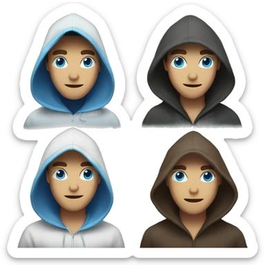 Hooded man, face mask, blue eyes, sticker