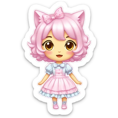 Shiny Blushing Cute Kawaii Beautiful Pastel Lolita Anime Catgirl Trending Style Cottagecore Pastelcore  full body sticker