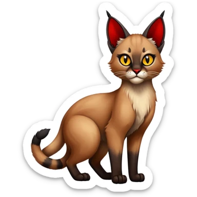 Gothic exotic Red and black and edgy and cute shiny Fantasy-Siamese-Bobcat-Caracal-Lykoi-feline-Fakémon-feline-hybrid (full body) sticker