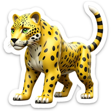 cinematic-jaguar-realistic-full-body-standing on all fours-emoji,-sleek-powerful-frame-poised-for-action,-yellow-fur-adorned-with-bold-black-rosettes,-head-tilted-dramatically,-piercing-green-eyes-locked-onto-its-prey,-simplified-yet-realistic-focused-features,-highly-detailed,-glowing-with-an-almost-sarcastic-glow sticker