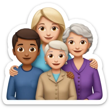 two kids (1 brown boy and 1 white girl) with their mother and grand mother smiling sticker