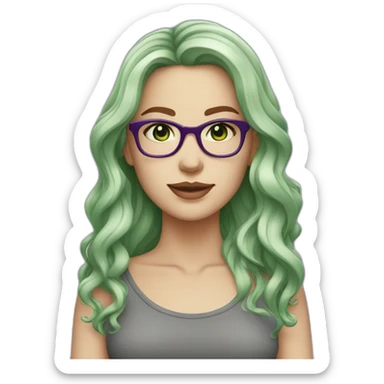 white-girl-purple-wavy-hair-green-eyes-square-glasses sticker