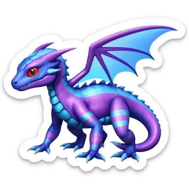 Cute Shiny striped iridescent cyan indigo blue violet Guilmon-Salandit-Fakémon-hybrid-creature (full body)  sticker