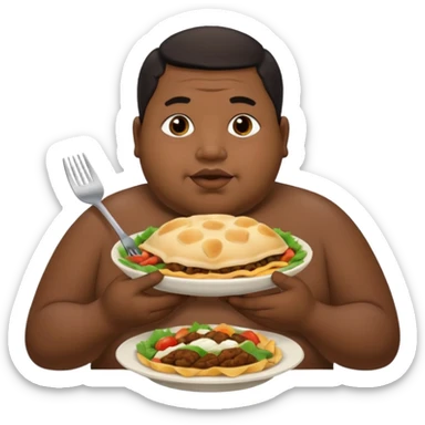A chubby black Guatemalan man eating food sticker