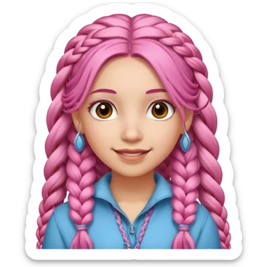 A light-skinned woman with long pink hair styled in braids, brown eyes, and a gentle smile. sticker