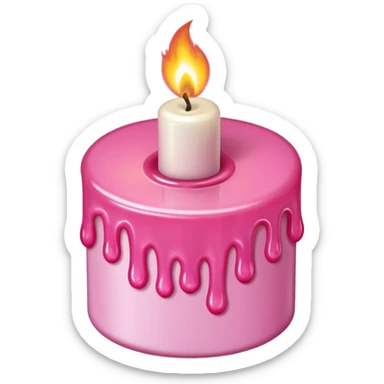 A drawing of a flaming pink candle that could be used at a romantic dinner table. The camera should be isometric at an ultra-high angle. sticker