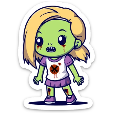 zombie girl with long straight dark blonde hair sticker
