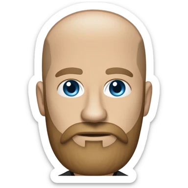Bald, Caucasian, sky-blue-eyed, Psychotherapist in a modern colorful chair. He has a brown full beard and he’s Wearing a black dress shirt with a subtle pattern, blue jeans and black Chelsea boots with his legs separted leaning forward grey in goatee sticker