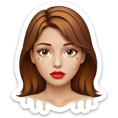 Brown Hair Woman , white paint , drip, face, hot  Sexy, lips sticker