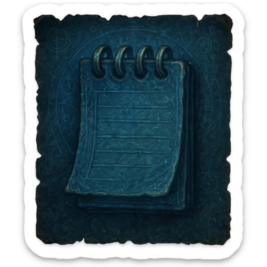 Windows 11 Notepad icon reimagined in the style of Elden Ring notes, blue color, aged mystical parchment with tattered edges, subtle magical and ancient details, no text, just the notepad look, option 1 sticker