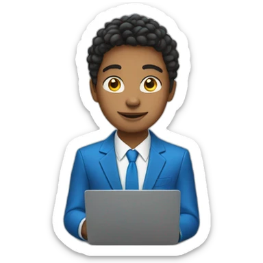 Teenager in a blue suit with laptop  sticker