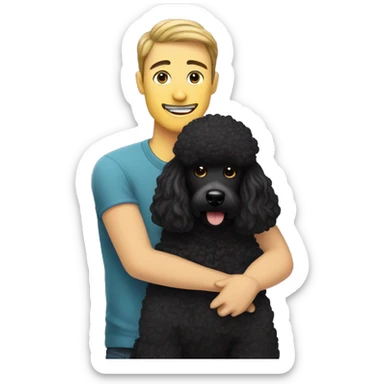  men with black haired and beard hugs her Black-Poodle-Black-dog sticker