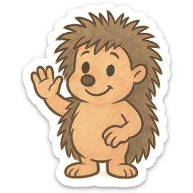emoji of a hedgehog waving its paw from a Soviet cartoon, in the style of Soviet animation with soft colors, transparent background sticker