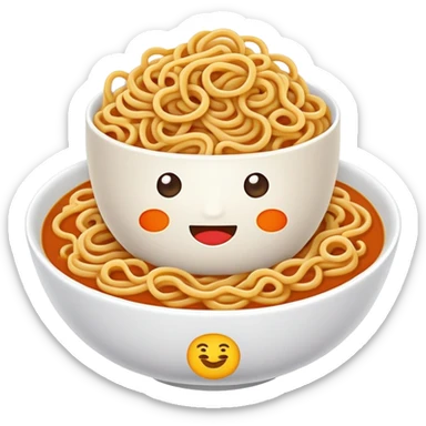 Wuhan hot dry noodles with sesame paste topping, simplified emoji style with bold outlines and bright colors, cartoon style unique breakfast noodles sticker