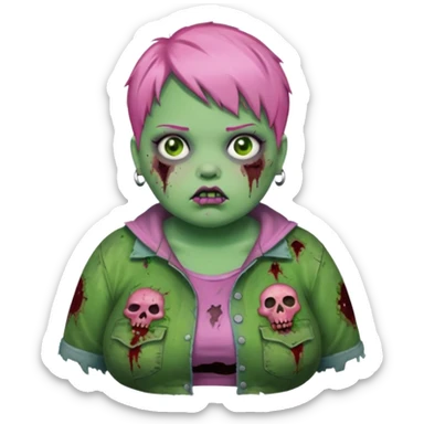 fat zoombie girl pink short hair, green skin sticker
