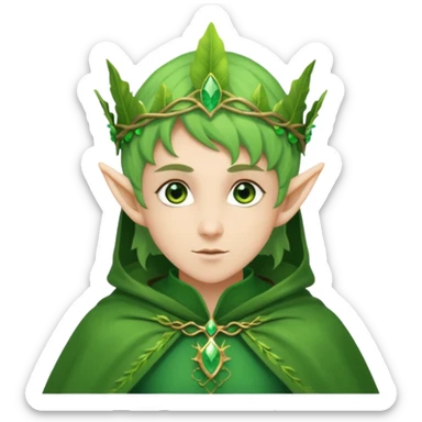 Forest Elf – elegant green-skinned elf with leaf crown and cloak sticker
