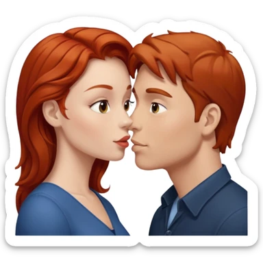 kissy face between white man with brown hair and redhead woman sticker