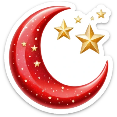 Beautiful sparkly glittery shiny pretty red crescent and stars scenery sticker