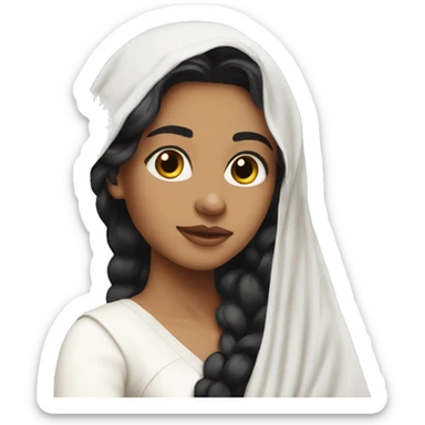 Light skin ;Black long hair wearing white saree sticker