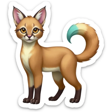 Colorful dark tropical pale light fruity pastel white glorious divine exotic cute cool beautiful shiny beautiful fantasy-caracal-civet-genet-sergal-vernid-Gryphon-Cacomistle-Trico-oncilla-animal-Fakémon-hybrid-fursona (full body) sticker