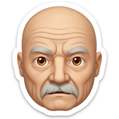 portrait of aggressive elderly man, bald head, beard sticker