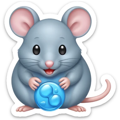raton gris comiendo gomita redonda azul sticker