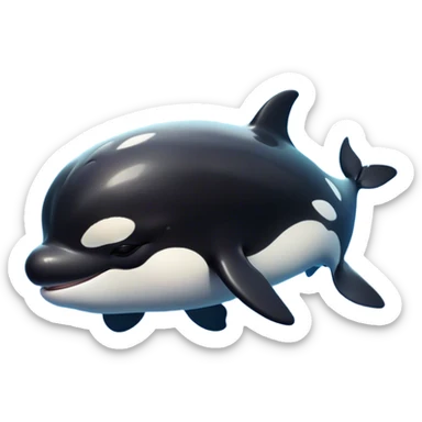 Meme-Worthy Cute Sleeping orca Portrait Emoji, Head resting peacefully with a contented smile, showcasing a smooth black-and-white body with gently drooping fins and eyes softly closed in serene slumber, Simplified yet adorably endearing features, highly detailed, glowing with a soft, drowsy deep-sea light, high shine, relaxed and utterly lovable, stylized with an air of playful oceanic laziness, soft glowing outline, capturing the essence of a sleeping orca that feels destined to become the next viral icon of adorable marine rest! sticker