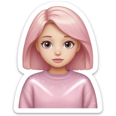 “Emoji girl, pastel pink blush, sparkly wide eyes,  oversized pastel sweater.” sticker