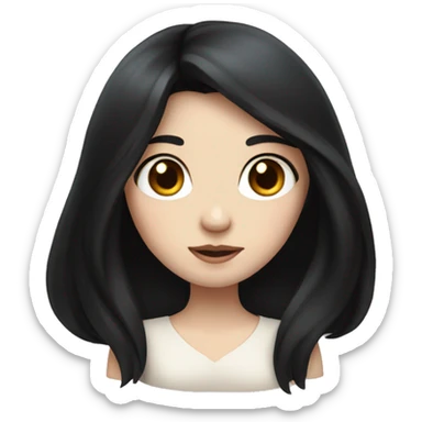 Pale girl with long black hair with heart on hands  sticker