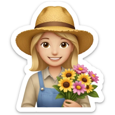 Shopper with flower bouquet,Farmers’ Market. sticker