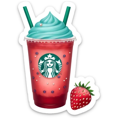 Starbucks summer berry refresher, a teal-blue refresher with strawberry pearls  sticker