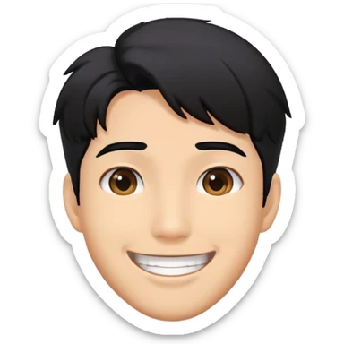K-pop male idol face with black hair and a big smile sticker